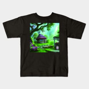 Fantasy Green House In a Greenery Scene, Fantasy Cottagecore artwork Kids T-Shirt